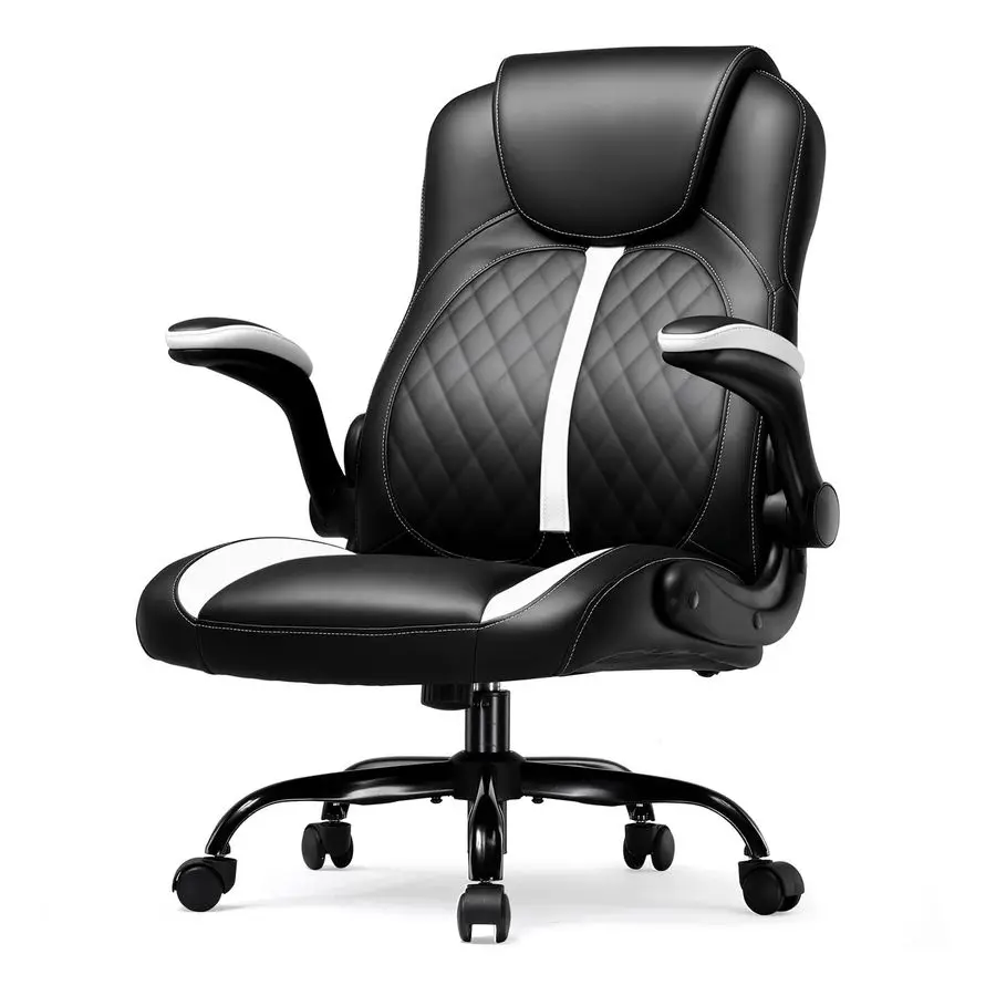 

Office Computer Gaming Chair Ergonomic Desk Chair for Adults with Lumbar Support FlipUp Arms Adjustable Height Swivel Wheels PU