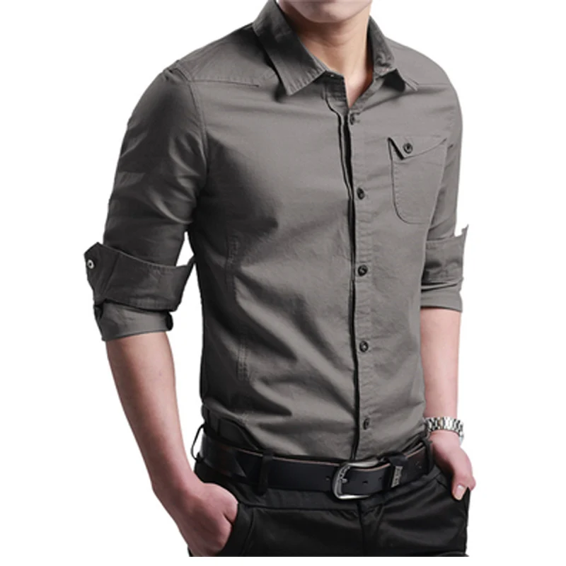 

Long-sleeved Men Shirt Men's Tooling Shirts Solid Color Mens Shirts Casual Slim Fit 5XL