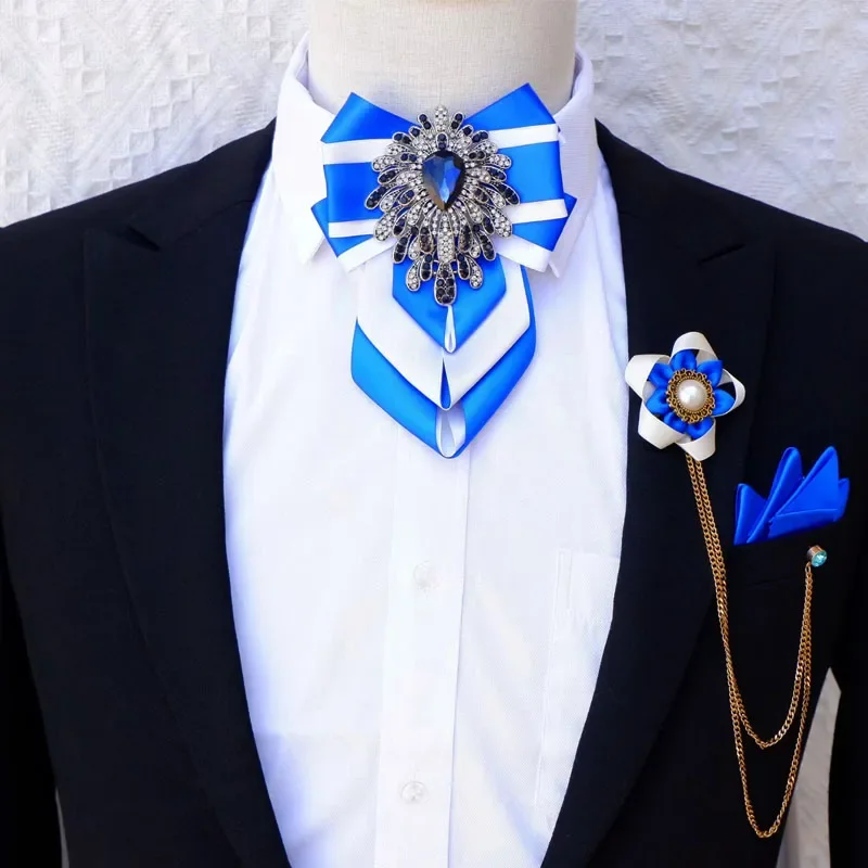 

High-end Rhinestone Bow Tie Brooch Set British Business Wedding Bow-tie Men's Handmade Jewelry Gift Original Collar Flowers Pins