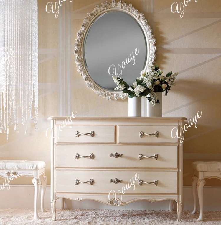 SX European Style Solid Wood Carved Chest Of Drawers Fashion Ivory White Decorative Cabinets Foyer Entrance Sideboard Shoe Cabin