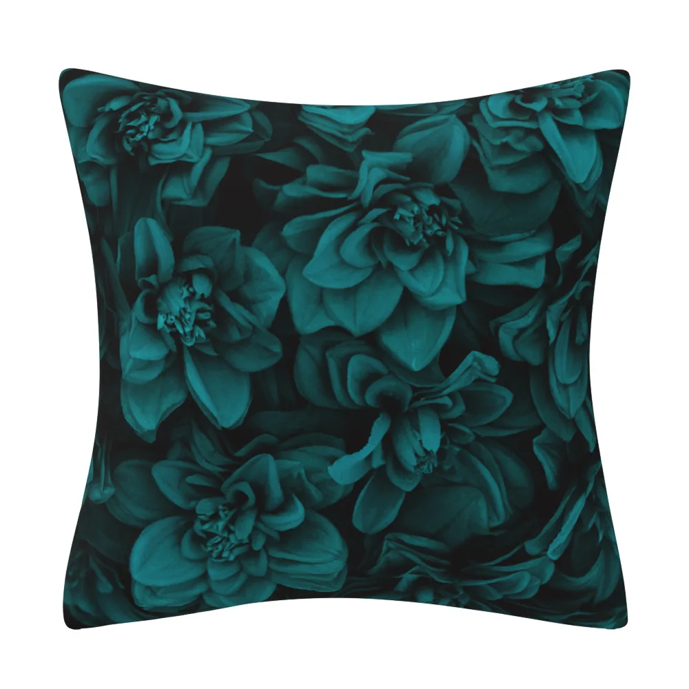 VIKAMA Blaugrüner Blumen-Kissenbezug Retro Blumenmuster Geprägter Druck Maschinenwaschbar Wohnzimmer Schlafzimmer Dekorativer Kissenbezug