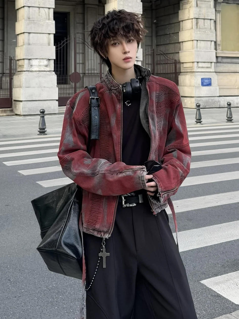 

Retro Waed Vintage Jaet Men's Loose Fit Faionable Streetwear Motorcycle Coat Autumn Spring New Sle Trendy Brand