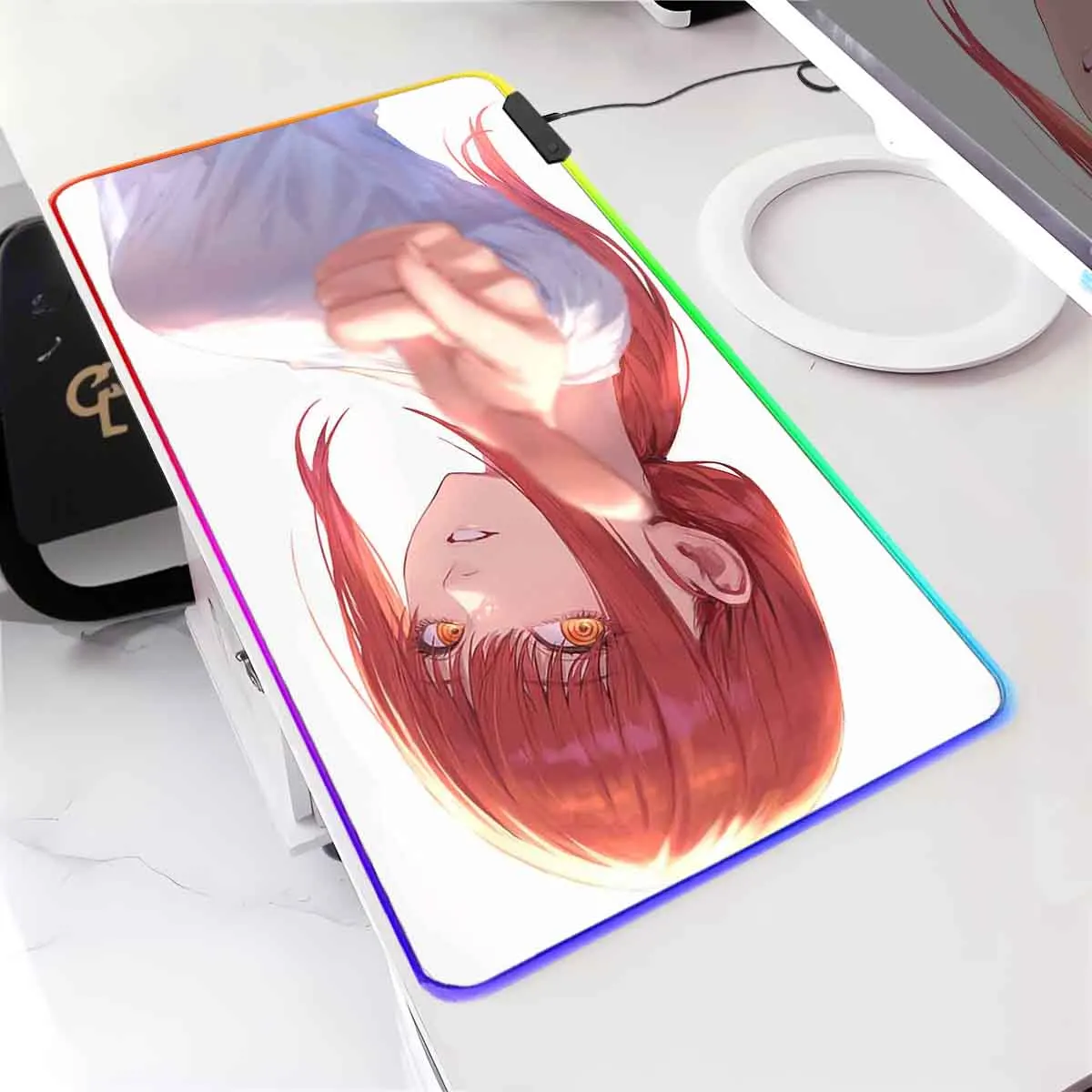 

Makima аниме бензопила человек RGB коврик для мыши с подсветкой коврик для мыши светодиодный светящийся большой коврик для мыши нескользящий коврик для мыши геймерский коврик для клавиатуры