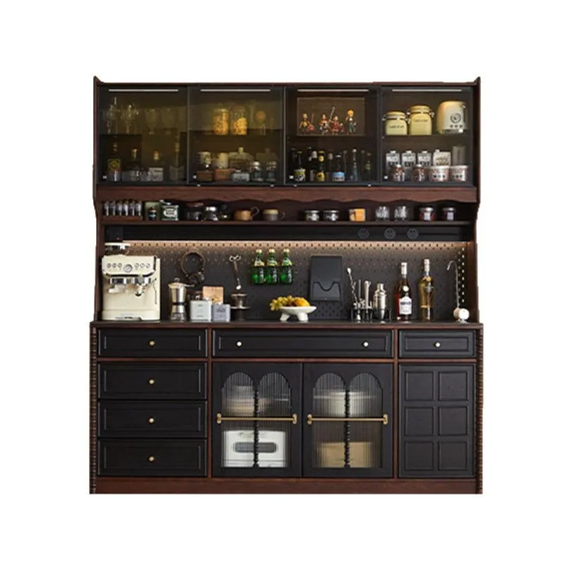 

French solid wood dining side cabinet, black retro dining , integrated high against the wall, living room locker, coffee