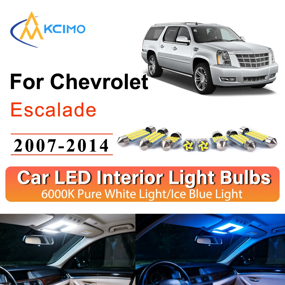 Interior LED Lights Plug and Play For Chevrolet Escalade 2007-2014 Map Dome Lamp Footwell Lighting Kit Direct Fit