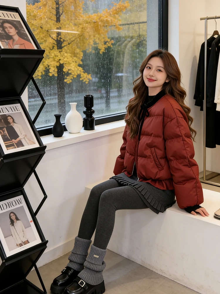 

Faionable Thiened Хлопковая женская зимняя верхняя одежда свободного покроя в Корейском стиле для поездок на работу Sle круглая застежка-молния