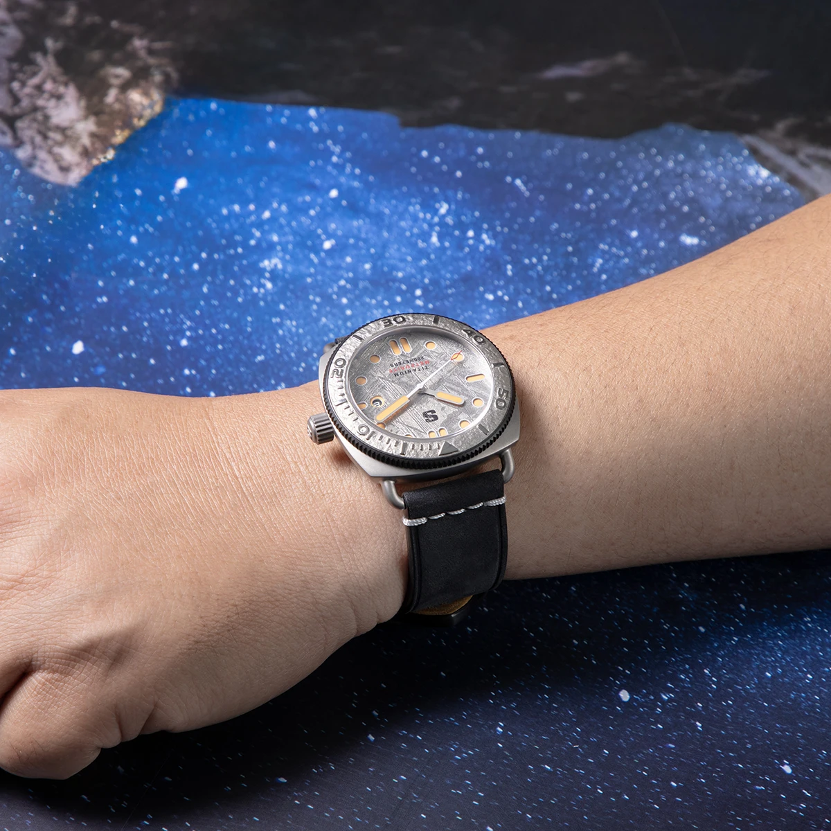 Stalingrad Masterpiece 45mm Meteorite Titanium Men's Automatic Watch 20ATM Resistance Sapphire Crystal Endurance Rubber Strap