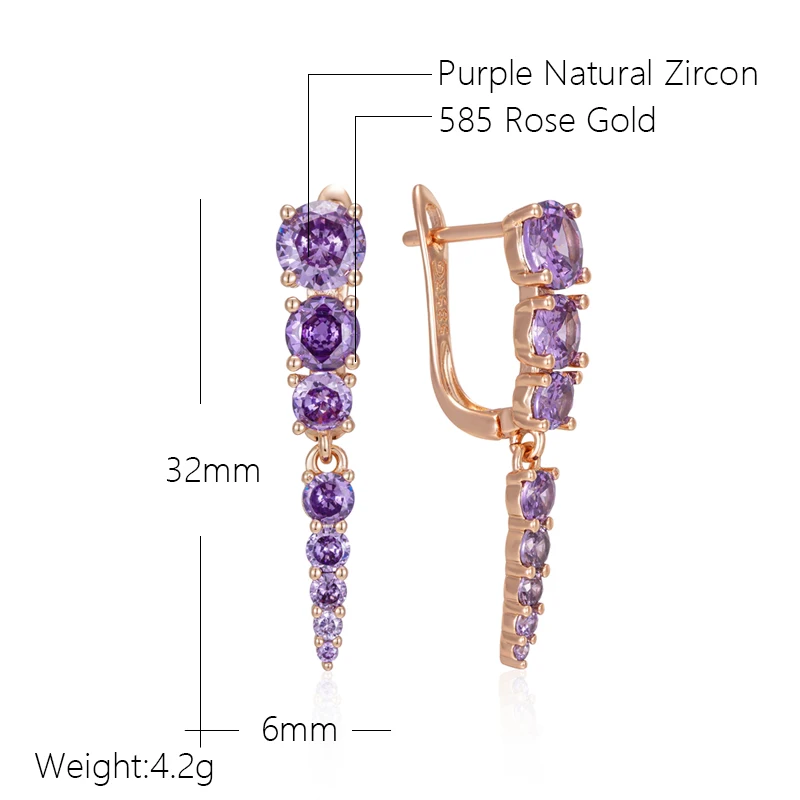 Kinel Hot Shiny Purple Natural Zircon Drop Earrings For Women Trend 585 Rose Gold Color Bride Wedding Fine Jewelry Crystal Gift