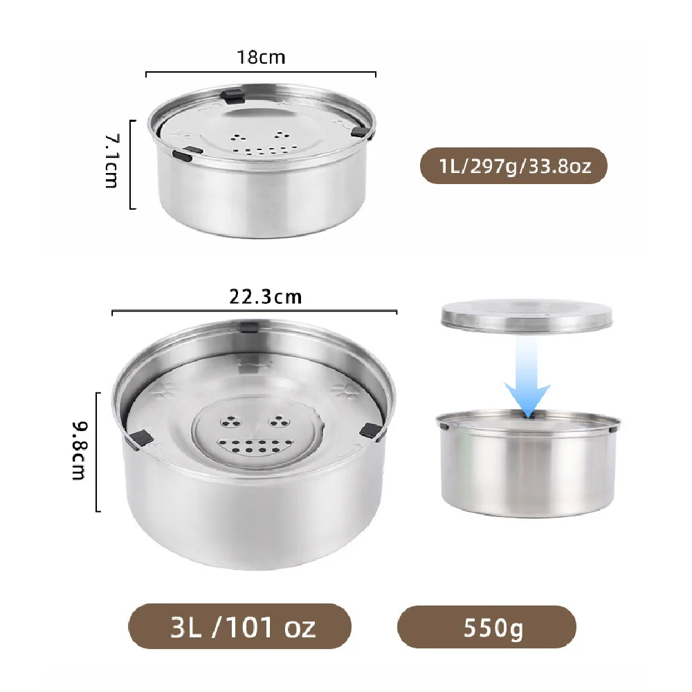 1L/3L/5.6L Stainless Steel Dog Floating Bowl, No Spill Anti-Splash Dog Water Dispenser, Non-Slip Dog Cat Pet Water Feeder Bowl