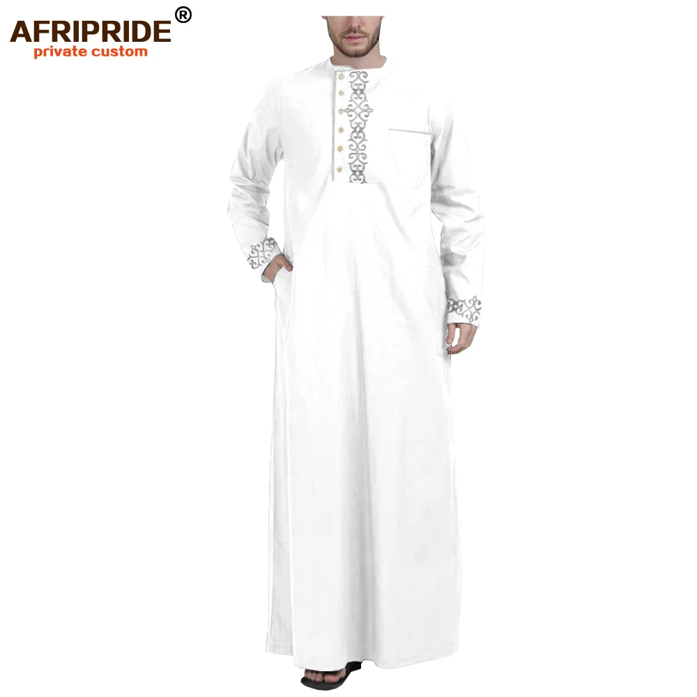 AFRIPRIDE-Vêtements musulmans pour hommes, Thobe Jubba, manches longues, col en dentelle, grande taille, vêtements islamiques, A2014001