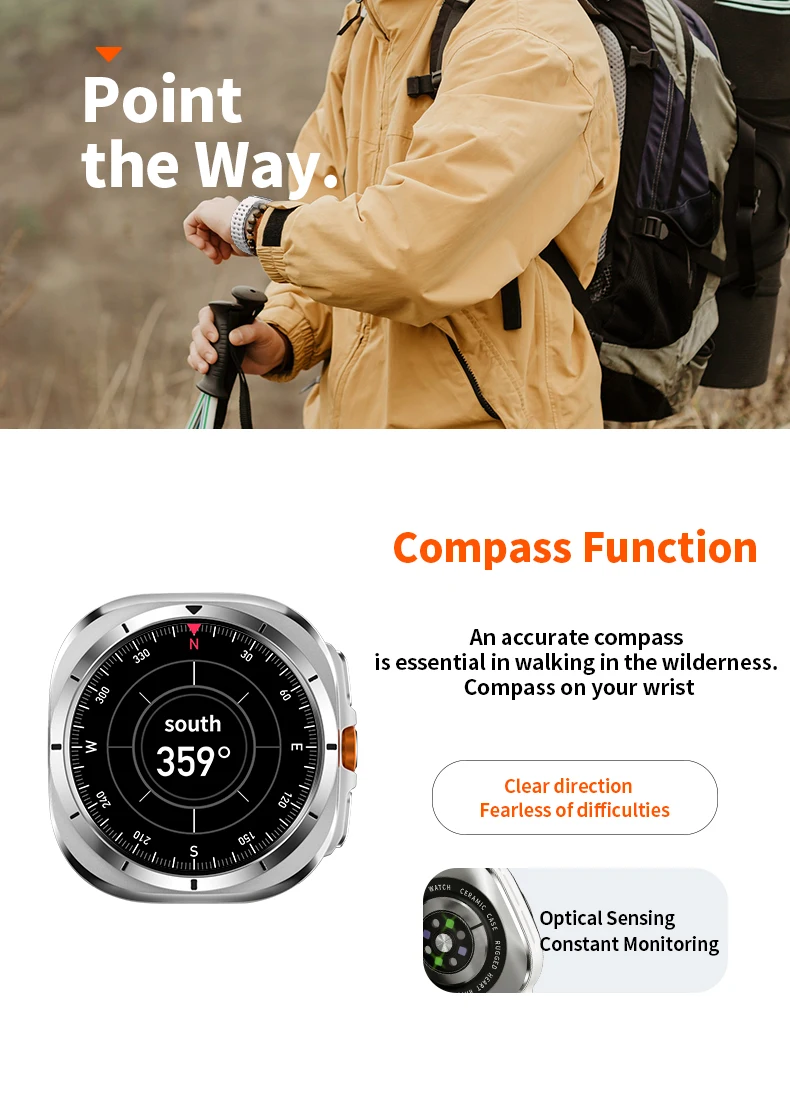 Vwar Watch 7 Ultra 47mm Smart Watch IP68 Waterproof Bluetooth Call Compass Smartwatch for Men Women 1.43\