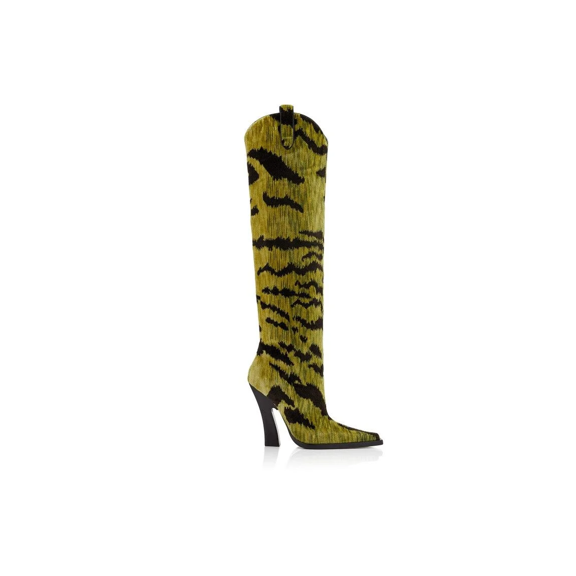 Custom Green Tiger-Print Over-The-Knee Boots Fashion Animal Pattern Pointed-Toe Chunky Heels Lady Boots for Edgy Looks