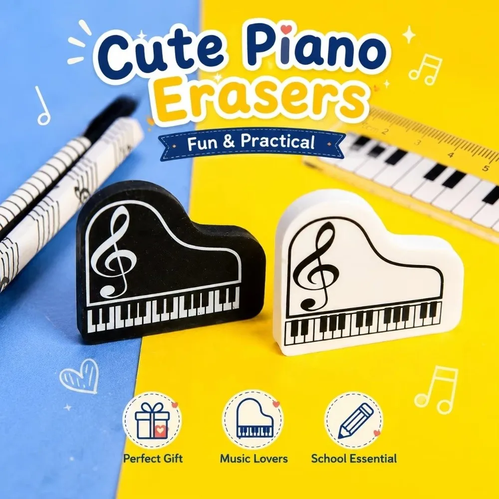 6Pcs 6-Piece Set Music Stationery Set Pencil Bag Bill Organizer Note Pouch Piano Pen Case Ruler Pencil Eraser Music Theme