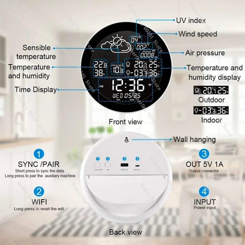 FOR Doodle Smart Weather Clock, Multifunctional LED Digital Thermohygrometer with Weather Forecast & Calendar