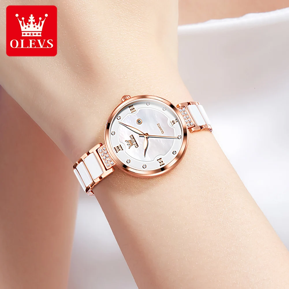 Imagem -04 - Olevs Womens Diamond Quartz Ver Grupo Impermeável Strap Ceramic Presente Elegante Luxo Data Novo 5589 Aço Inoxidável