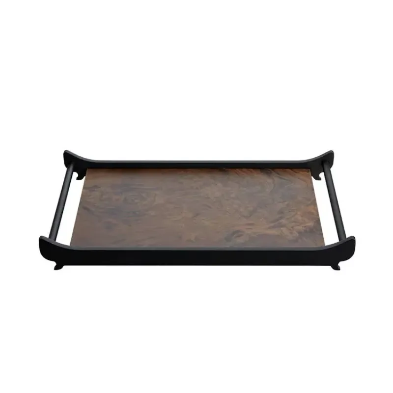 Light luxury retro wood grain tray model room exhibition hall living room coffee table display decoration high-end layout