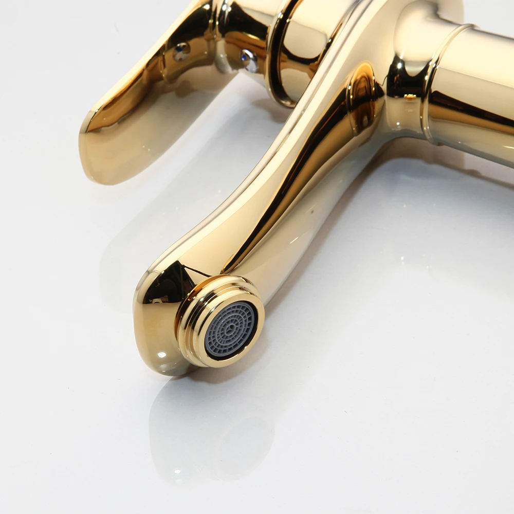 YANKSAMRT Modern Luxury Gold Plated Long Solid Brass Bathroom Basin Sink Faucets Golden Polished Deck Mounted Faucet Mixer Tap