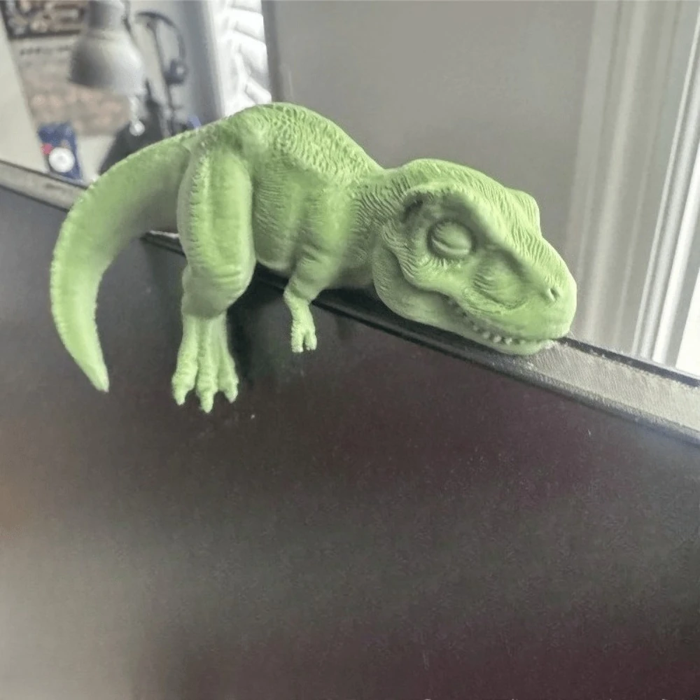 Cute Sleeping T-Rex Dinosaur Resin Figurine Mini Dinosaur Statue for Monitor/Desk Edge Decoration, Creative Home Office Ornament