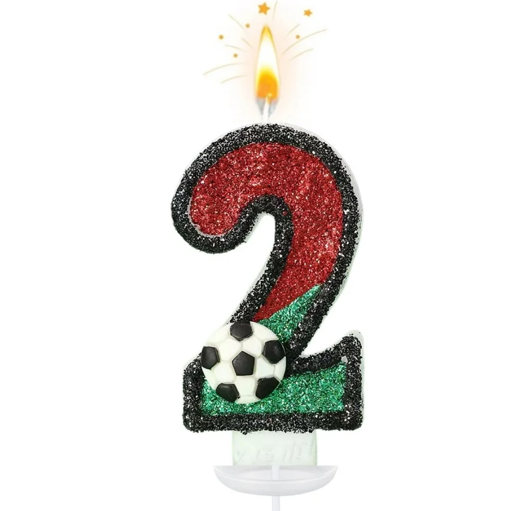 Nieuwe 0-9 cijfer verjaardagskaarsen, originele zwarte rand, tweekleurige voetbal verjaardagstaart, digitale feestkaars decoratie