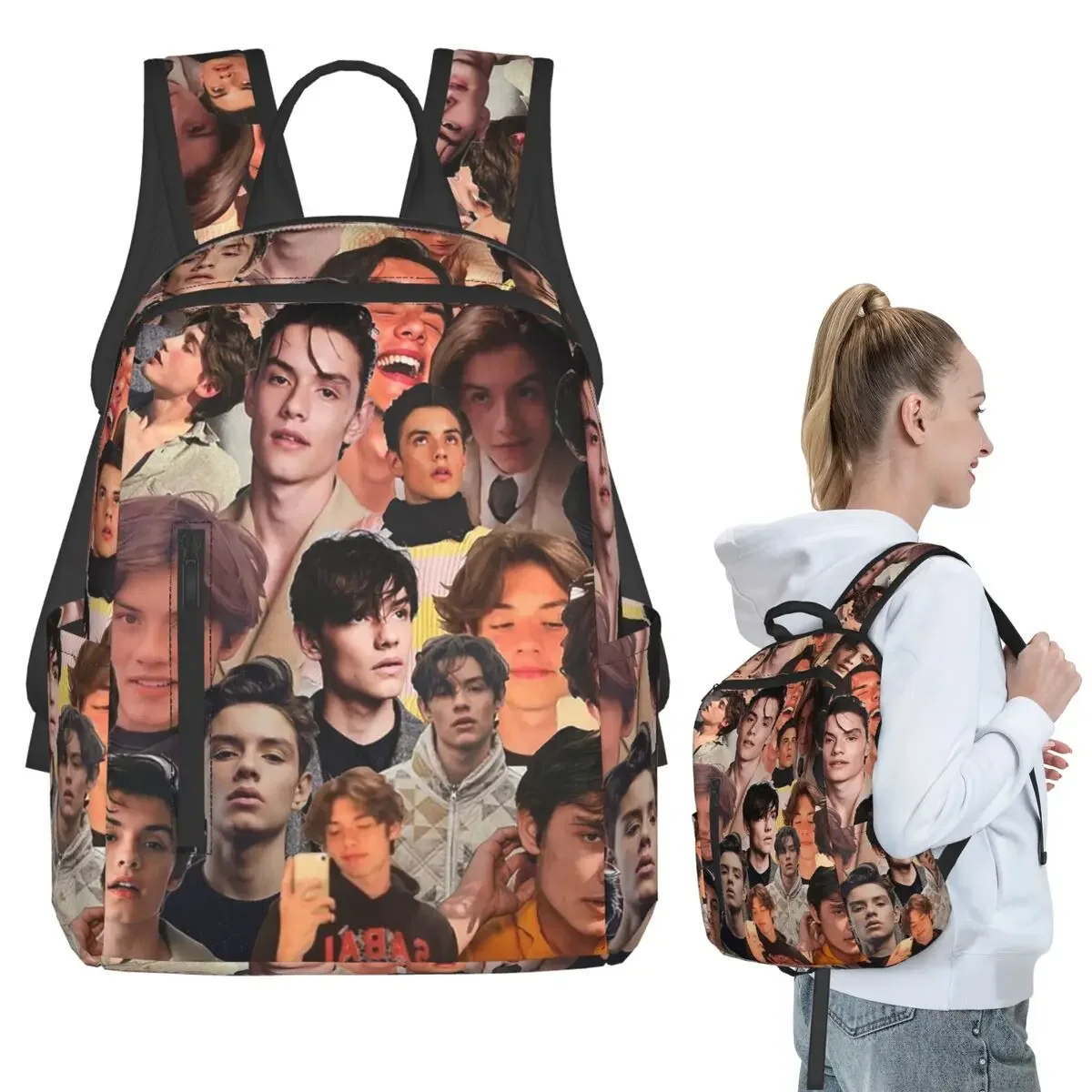 

Louis Partridge Photo Collage Backpack Student Boys Girls BookBag Kids School Bag Laptop Shoulder Bags for Men Women