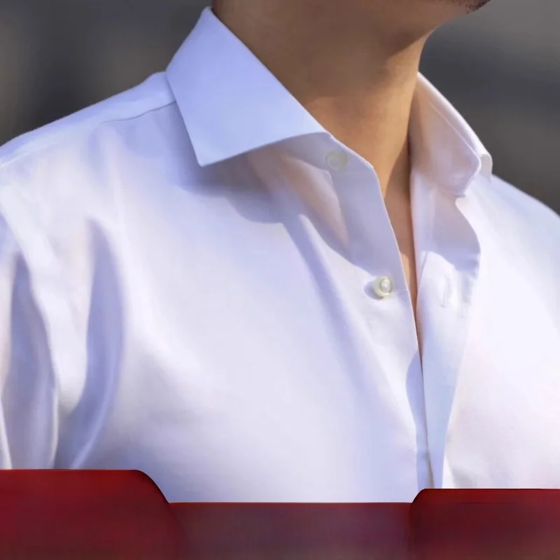 

Мужская повседневная рубашка премиум-класса с длинным рукавом и воротником, из смесового шелка и модала, дышащая, приятная к телу, весенняя