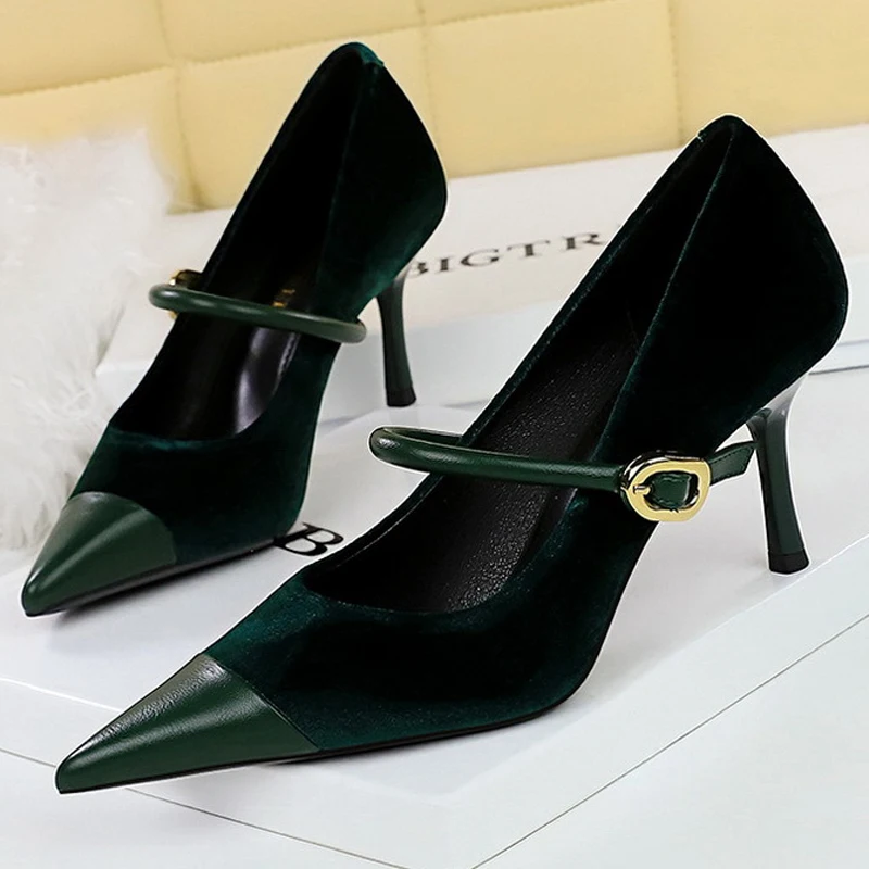 BIGTREE Shoes New Buckle Design Women Pumps Pointed Shoes High Heels Suede Stilettos Heels 7cm 10cm Ladies Shoes Large Size 43