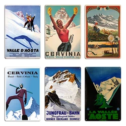 Cervinia Breuil Valle d'Aosta Italy Ski Poster Vintage Aosta winter sports Italian Alps travel ad Metal Design Tin Sign Poster