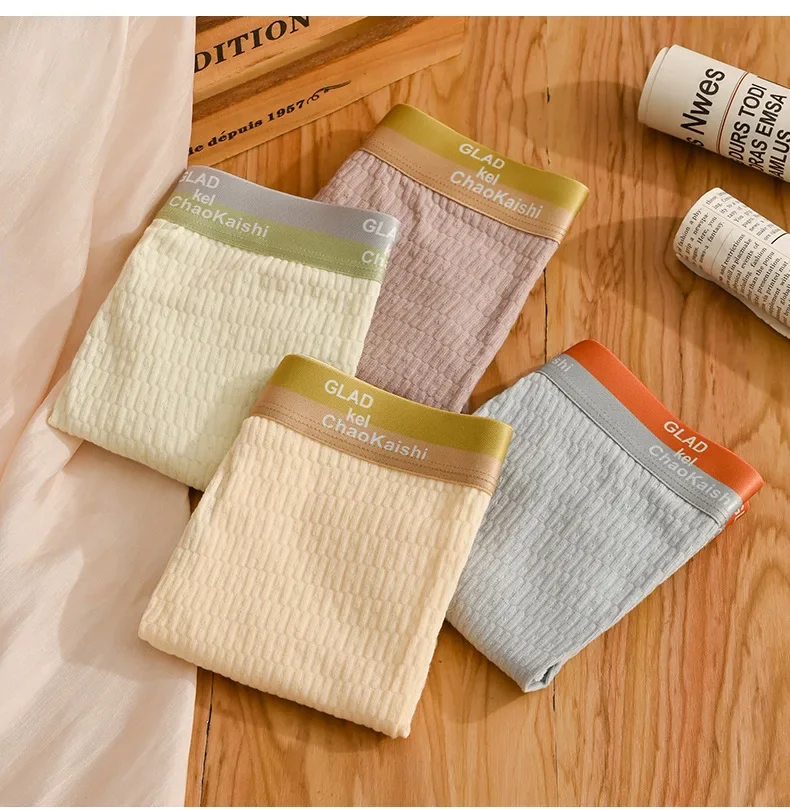 4Pcs Mens Underwear Solid Color Cotton Men's Boxer shorts Breathable U Convex Underpants Large Size Comfortable  Underpants