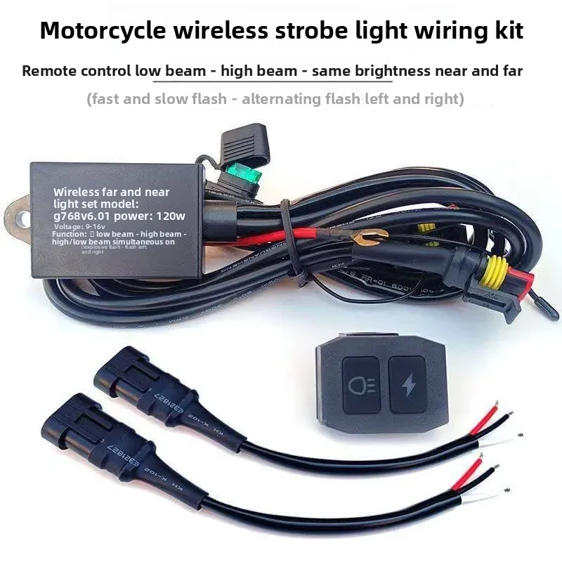 For Motorcycle LED Spotlight Switch Wiring Kit Modified Work Light One To Two Far Near Light Flash Wireless Controller