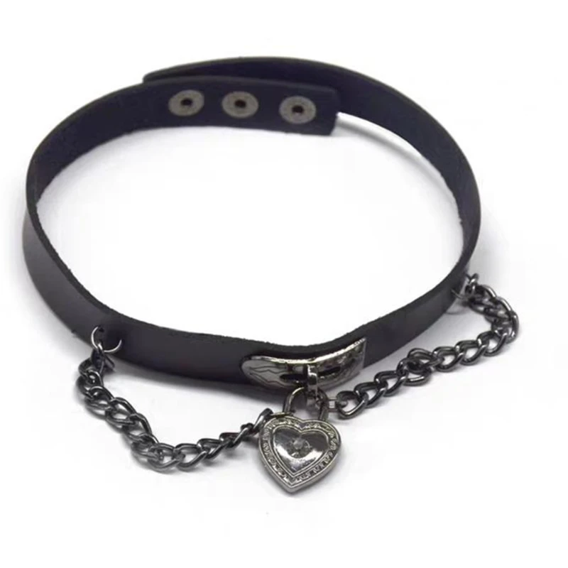 

Dark Goth Individuality Choker Collar Metal Chain Heart Lock Pendientes Necklace N7YF