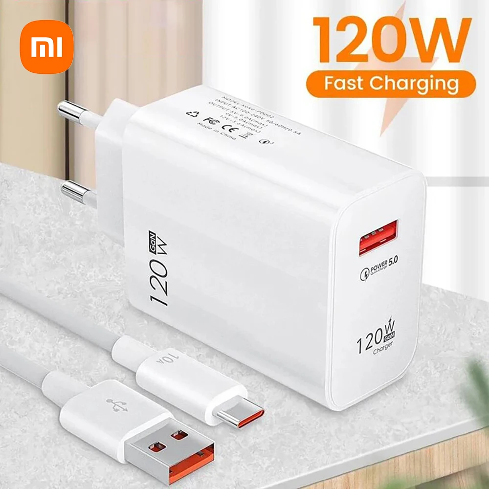 Xiaomi 120W USB GaN Charger Quick Charge 3.0 Fast Charging Mobile Phone Adapters Wall Charger Type C Cable for POCO Redmi