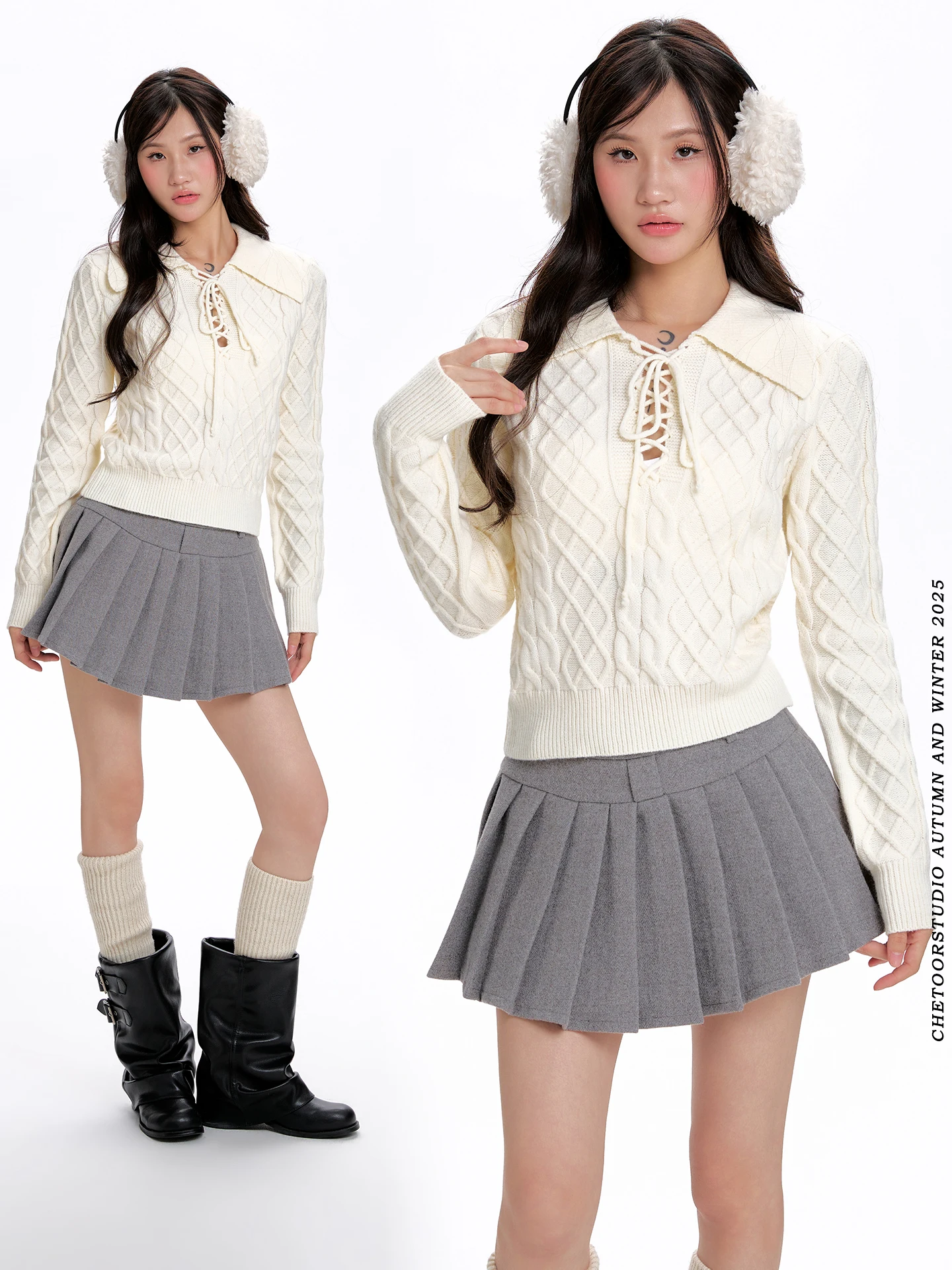 

Женский вязаный свитер с воротником и поясом, приталенный, с цветочным узором, осенне-зимний, новый, с длинными рукавами, модный, для девушек