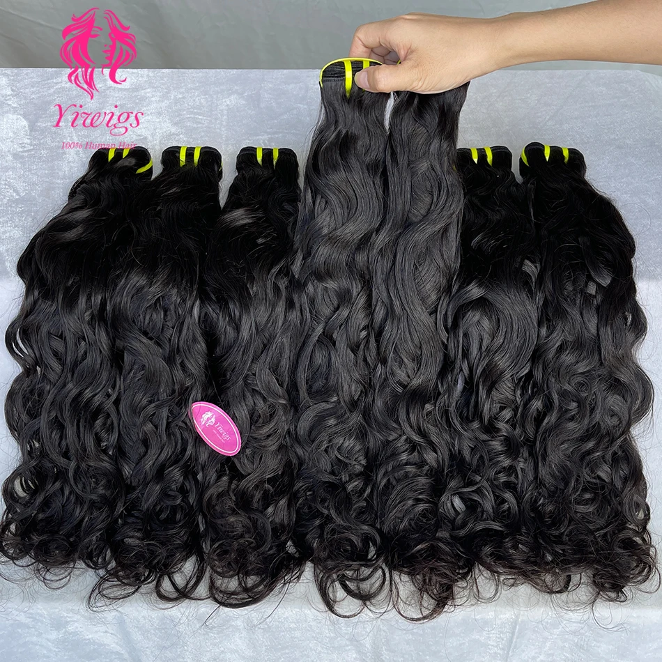 Yiwigs 12A Grade Vietnamesische Wasserwelle 100 % Rohes Echthaar Bundles Natürliche Welle Lockige Unverarbeitete Haarwebart Extensions dick