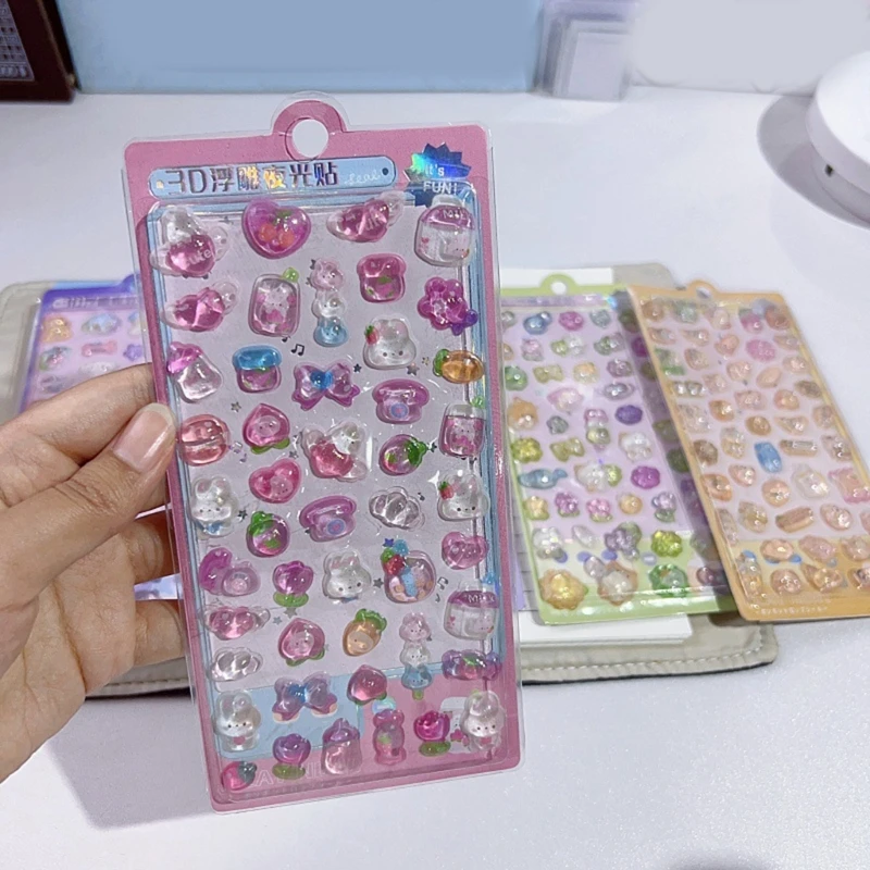  Night Glowing Embossed Sticker Animal PVC Sticker for Craft Journal Planner Photo Album Scrapbooking Kid Room Decoration