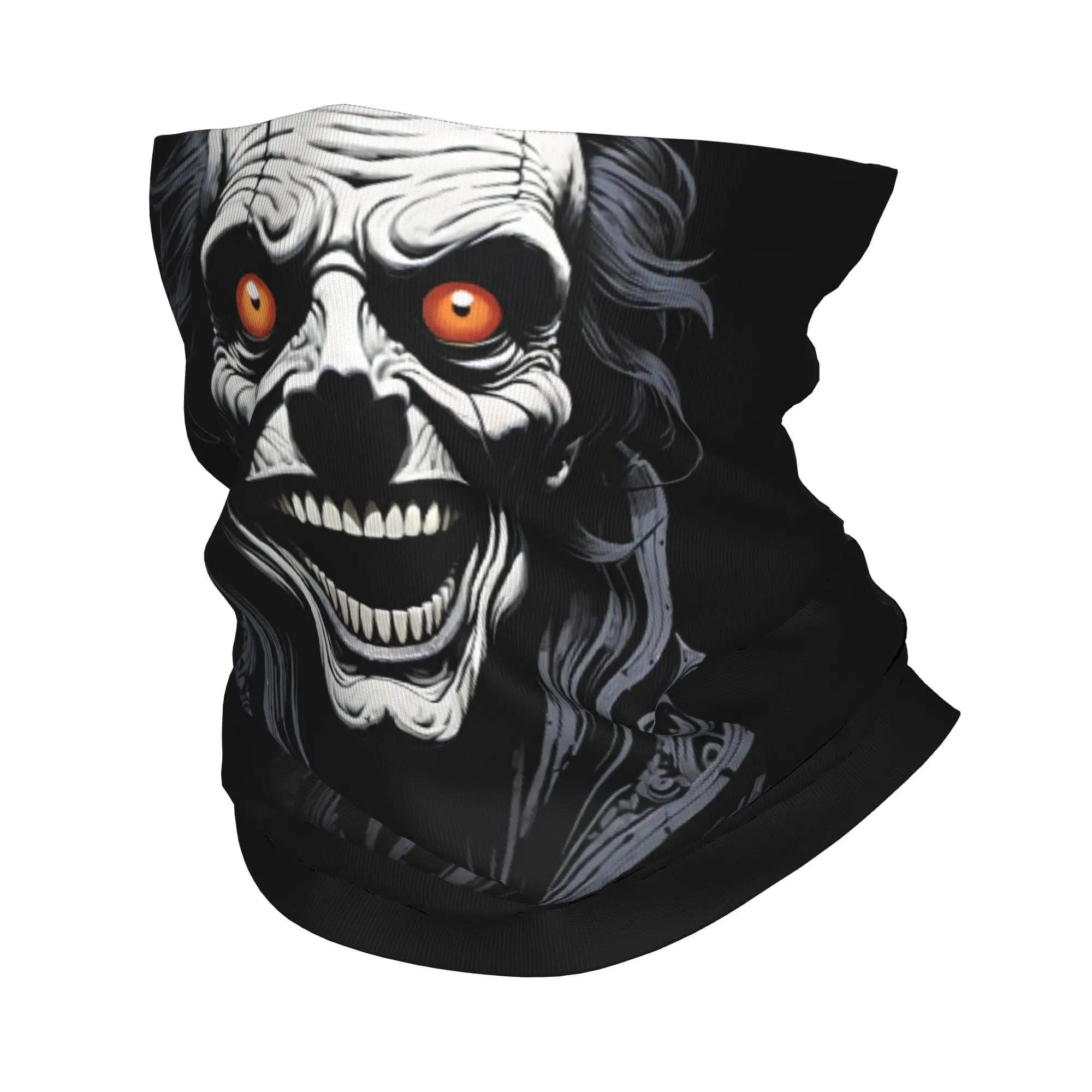 Horror Clown Face With Orange Eyes And Wide Grin Bandana Neck Gaiter UV Protection Face Scarf Cover  Headwear Tube Balaclava