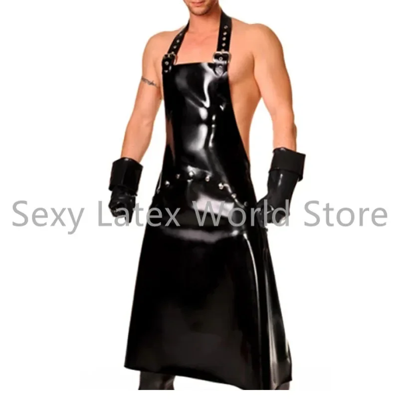 

Latex Apron Catsuit Black Handmade Rubber Bodysuit Jumpsuit for Men Wear Customize