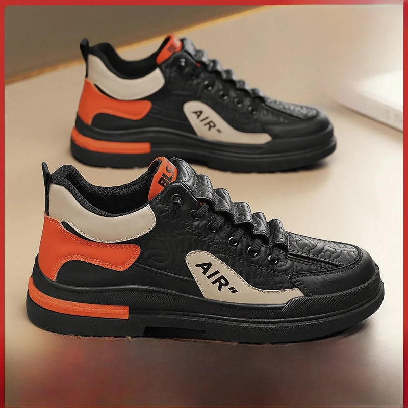 Zapatos informales para hombre, zapatos de trabajo ligeros y cómodos con panel de cuero y suela gruesa, estilo coreano a la moda, primavera, otoño e invierno