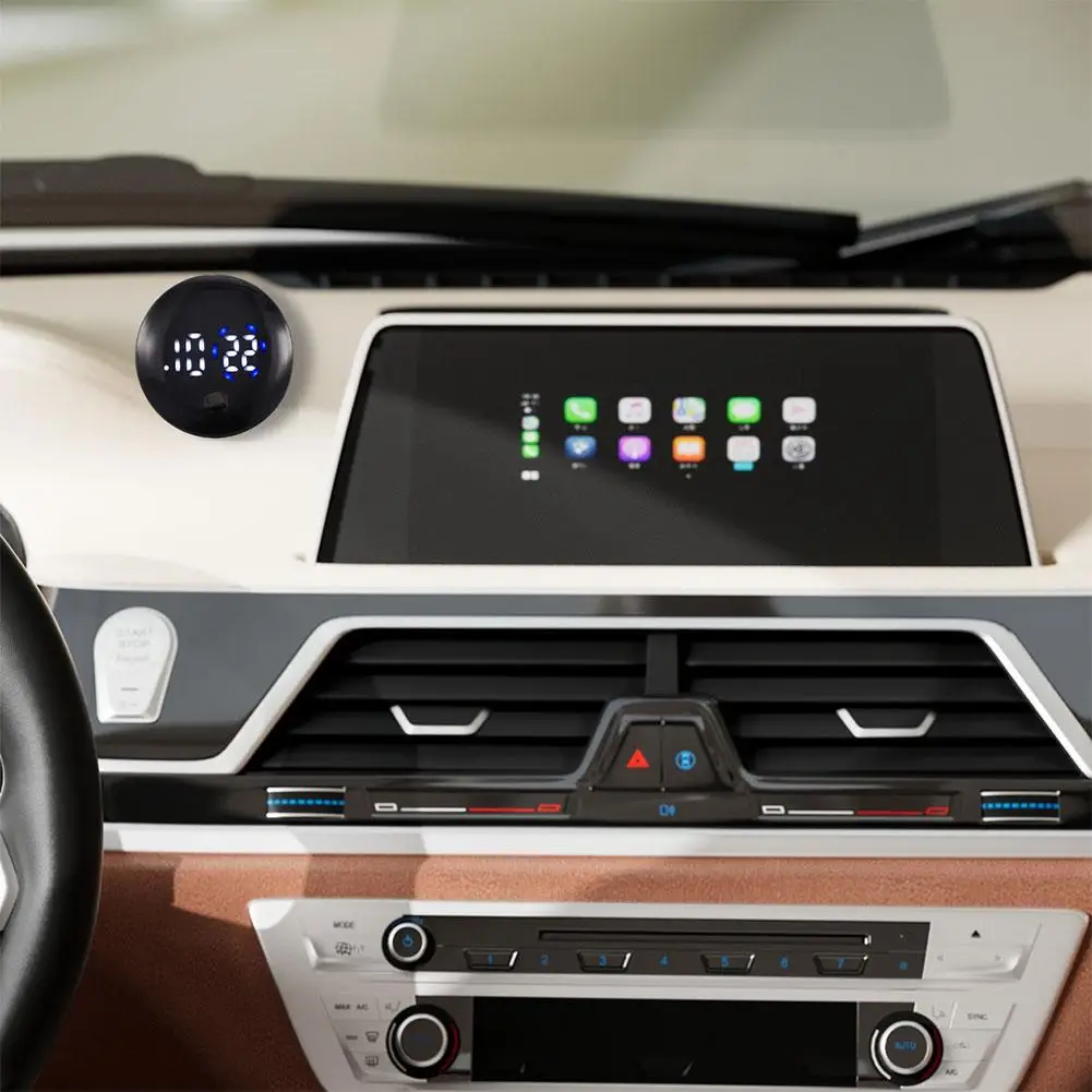 ساعة رقمية للسيارة، عصا LED على لوحة القيادة، عرض الوقت لسيارة شاحنة مكتب المنزل، دائرة زرقاء، ضوء أبيض، ساعة أوتوماتيكية مستديرة صغيرة #4