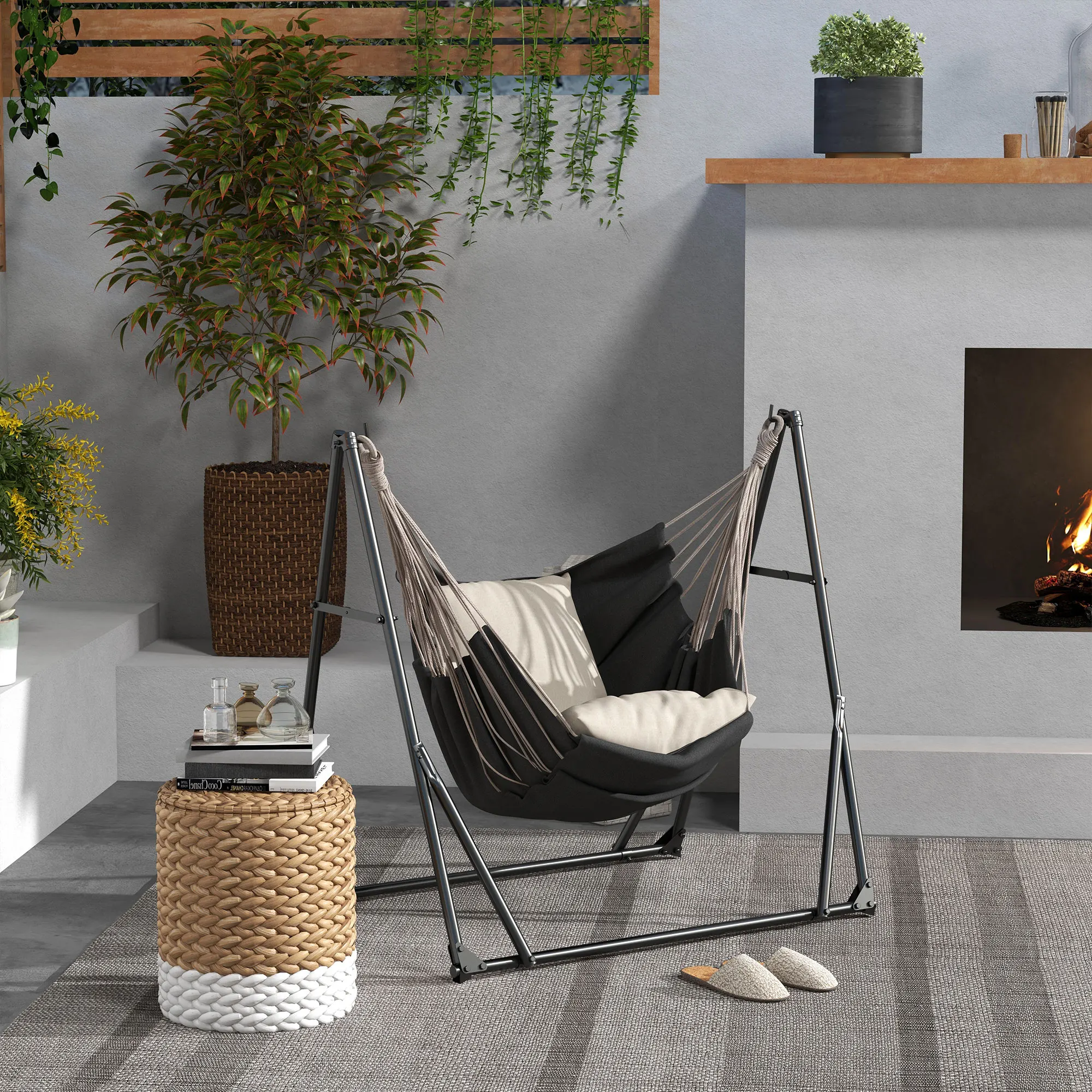 Outsunny Soporte para hamaca 268x89x100 cm negro