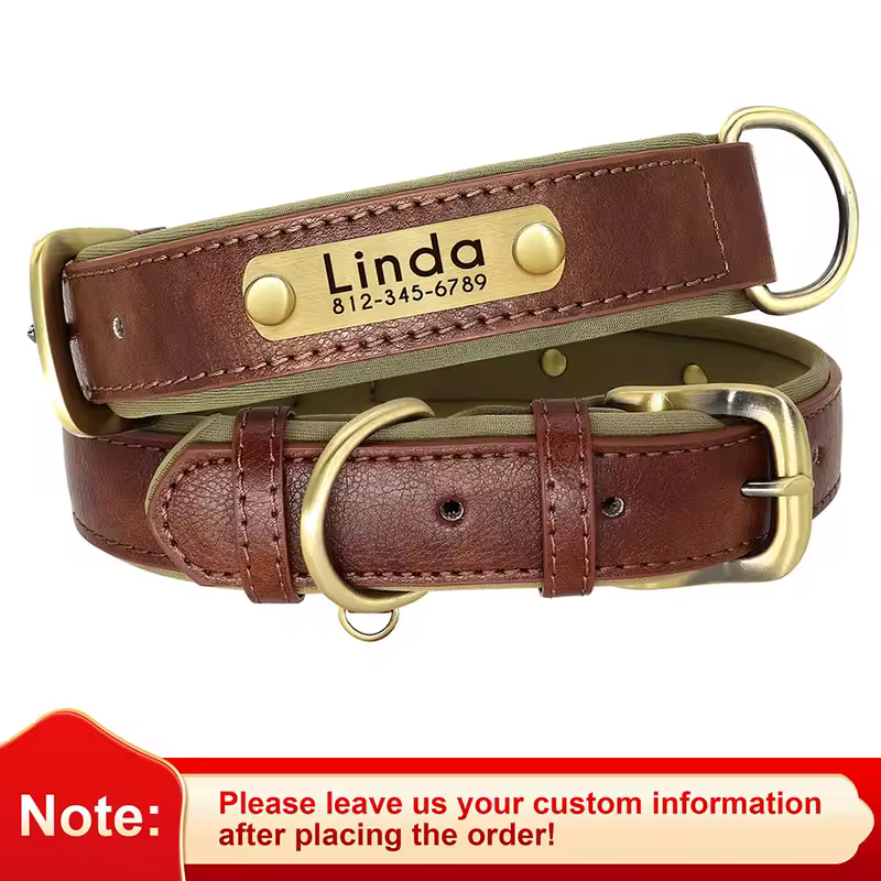 Customized PU Leather Nameplate Dog Collar Soft Padded Dogs Collars Free Engraving Name for Small Medium Large Dogs Adjustable - Image 7