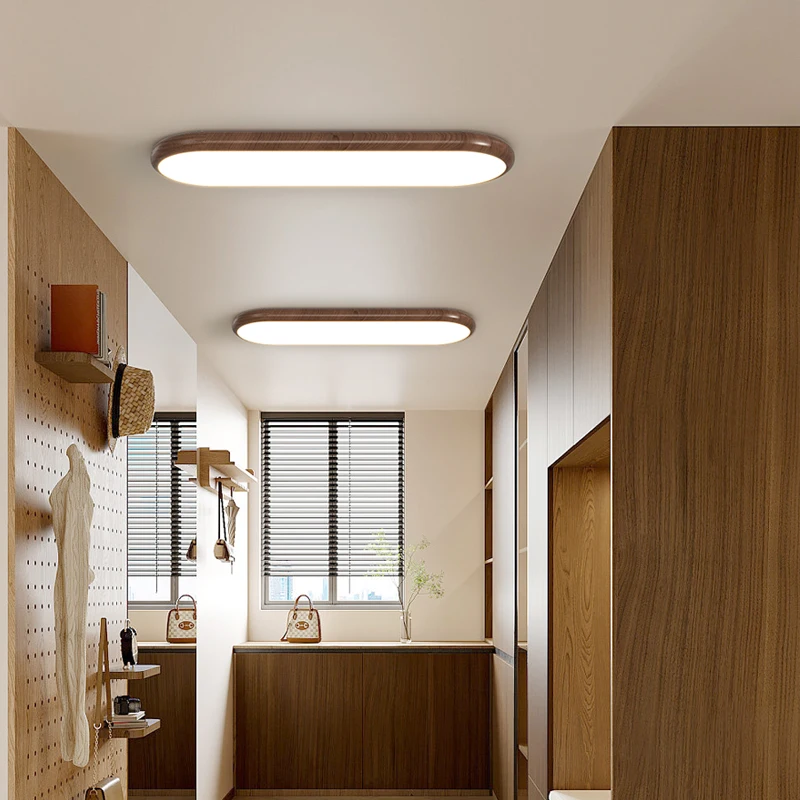 Vintage Walnut wood grain Long Ceiling light Living room Dining Bedroom Kitchen Hallway Aisle Indoor Lighting Led Ceiling lamp