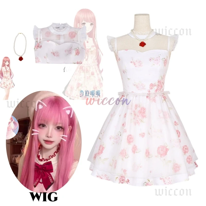 

Nikki Cosplay Costume Set Pink Dress Long Braided Wig with Necklace Games Dress Up Party Event Customized Outfit Girl