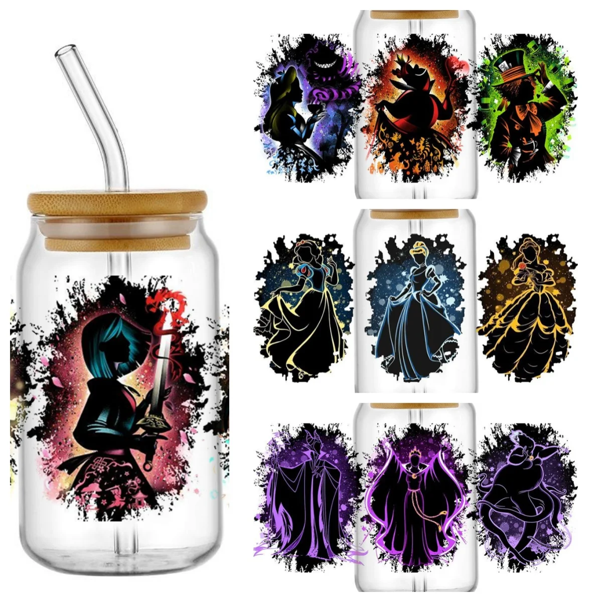 

Mixed Cartoon Princess Silhouette 3D Decal UV DTF Cup Wrap DIY Mug Phone Permanent Waterproof Transfer Sticker Gift