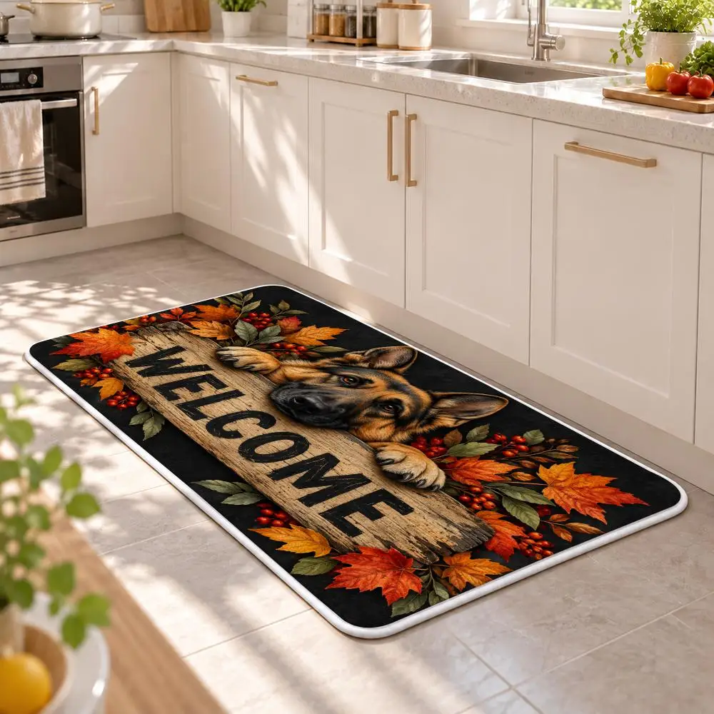 German Shepherd Welcome Floor Mat Premium Flannel Bath Mat Anti-slip Cloud Feel Rug Durable Machine Washable Floor Carpet