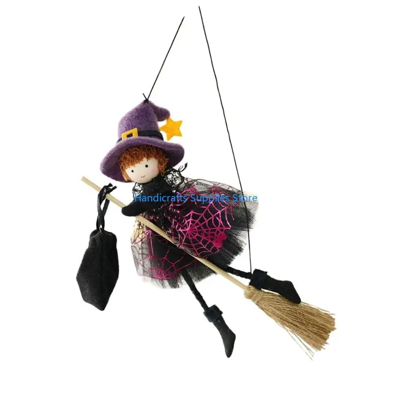 R1WA Halloween Hanging Character Ornament with Fabric Dress for Entryway Accent