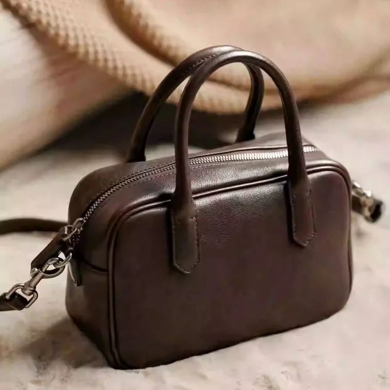 

Leather Casual Crossbody Bag Single Shoulder Handbag Bowling Bag Women's Soft