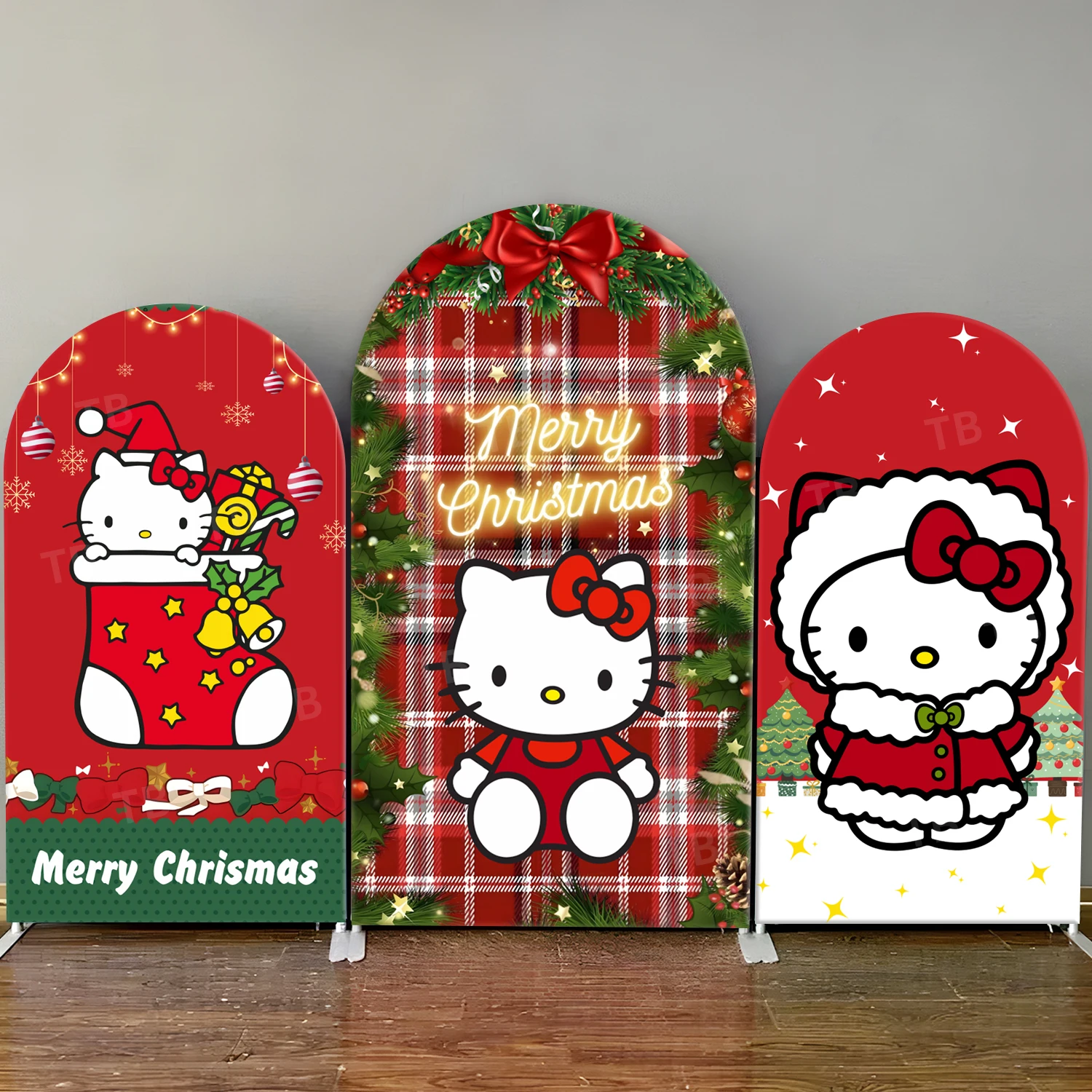 

Merry Christmas Hello Kitty Theme Arch Backdrop Cover Festival Party Decoration Baby Shower Photography Background Wall Supplies