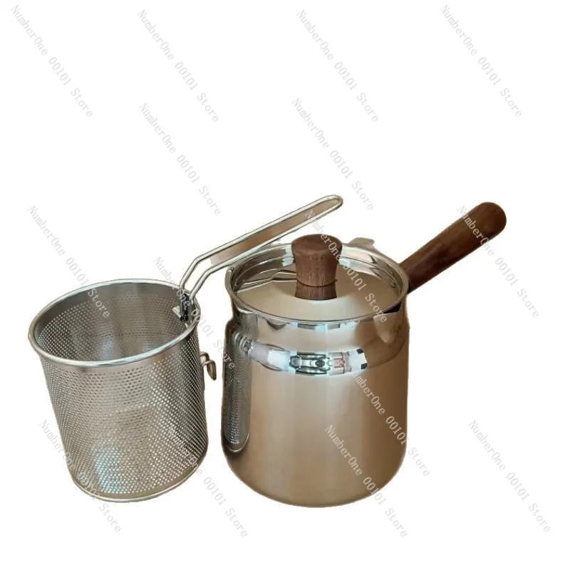 304 stainless steel small deep fryer with filter screen,suitable for household induction cookers,saves fuel