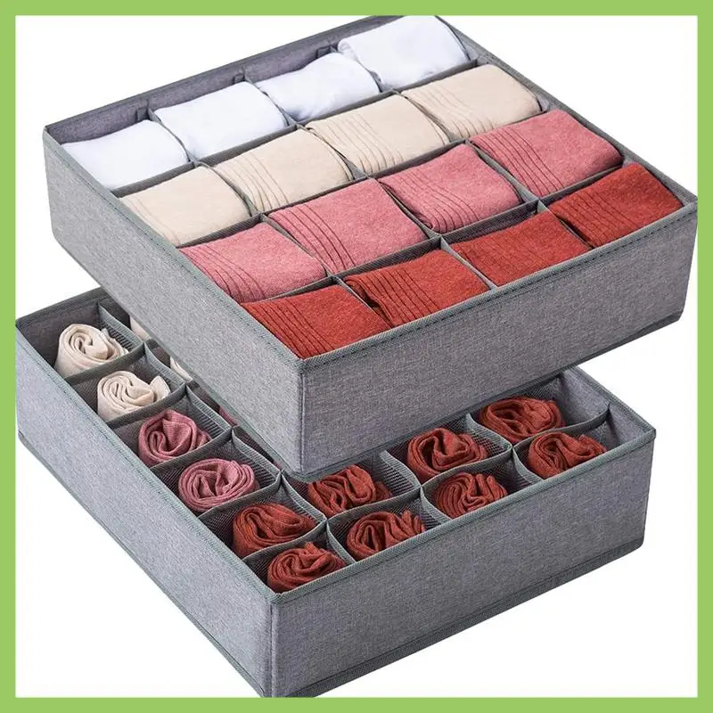 

2 Pcs Closet Socks Organizer Drawer Divider, 24 And 16 Cell Collapsible Closet Cabinet Organizer