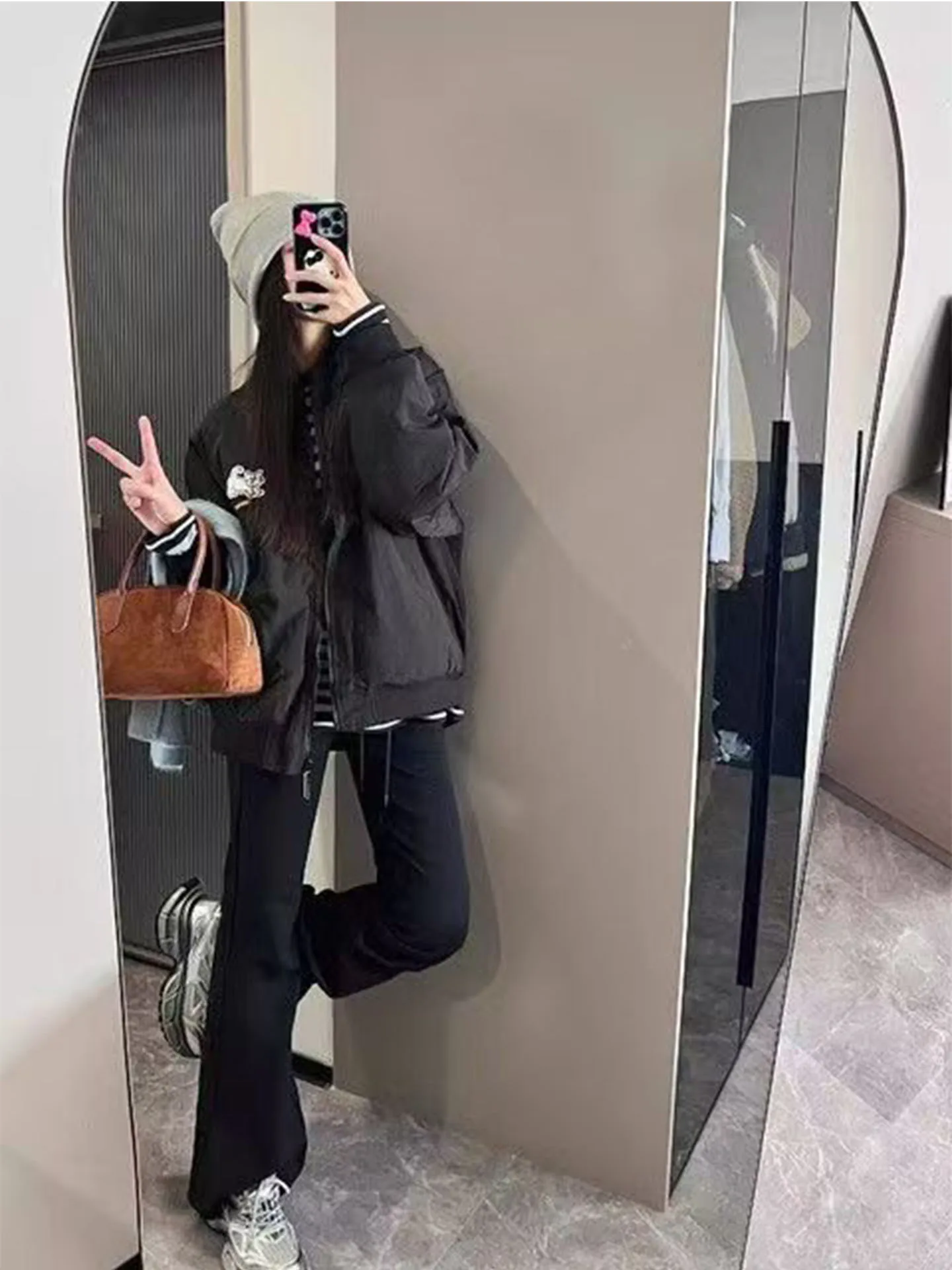 Warm Fce Lined American Sle  Embroidery Baseball Cotton Jaet Women Winter New Loose Korean Sle Student Faion Ou...